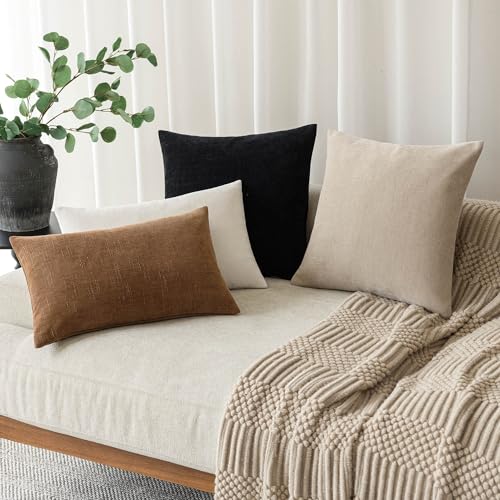 Image of Foindtower Pack of 2 Soft Textured Chenille Throw Decorative Pillow Covers Lumbar Accent Solid Cushion Cover Cozy Farmhouse Pillow Case with Zippe for Couch Sofa Bed Living Room 12x24 Inch, Bronze