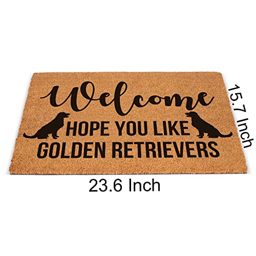 Funny Coir Doormat Welcome Hope You Like Golden Retrievers Welcome Front Porch Decor Doormat For The Entrance Way Personalized Rugs Pvc Backing Non Slip Outdoor Coconut Coir Doormat 23.6 X 15.7 Inch #TOP4