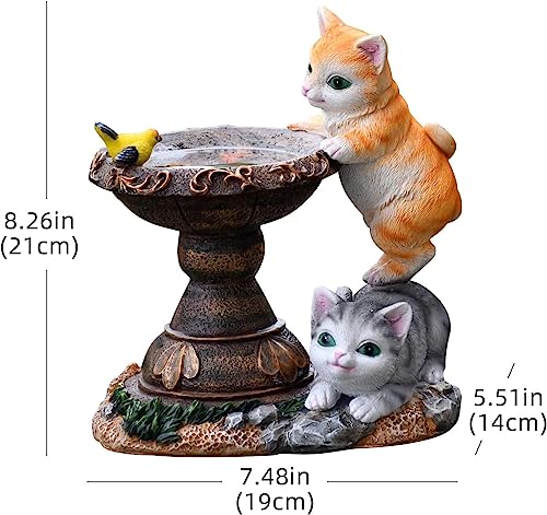 Image of XERGY Solar Powered Garden Decor Cute Cat & Bird Resin Statue with LED Bowl - Outdoor Decorative Lamp with Dusk to Dawn Sensor, Waterproof Light for Lawn,Terrace & Balcony Decor (Multicolor)