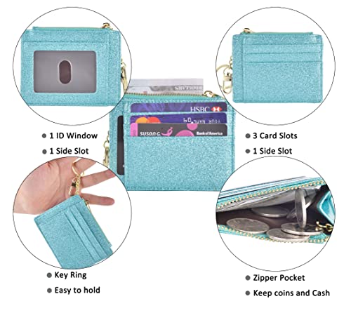 Image of Womens Slim RFID Credit Card Holder Mini Front Pocket Wallet Coin Purse Keychain (StarTeal)