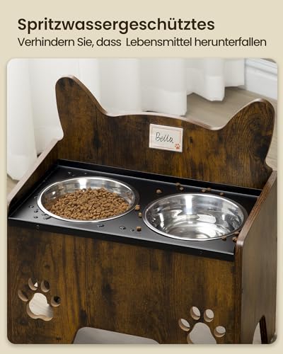 Hzuaneri Erhöhte Hundenäpfe, Erhöhter Hundenapf, Hundenapfständer mit 2 Edelstahlnäpfen, Auslaufsicheres Hundenapf-Set, Futternäpfe, für Kleine Mittlere Große Hunde, Vintagebraun und Schwarz PB07101B
