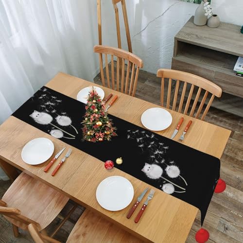Chemin de table de Noël avec pompon et motif chat mignon original - 8