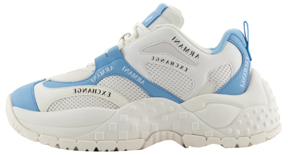 Armani Exchange Mujer Off White Blue Zapatillas Vedder Para Microsuede Clean Essential Look, 40.5 Eu