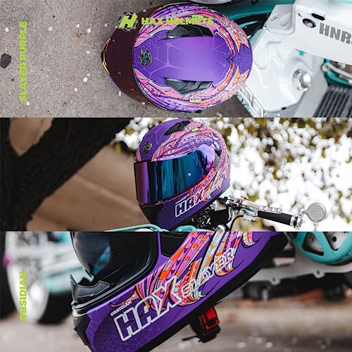 Image of HAX Obsidian Full Face Dual Visor Adult Motorcycle Helmet for Motorbike Street Bike with Pinlock Ready DOT Approved Slayer Purple XXL