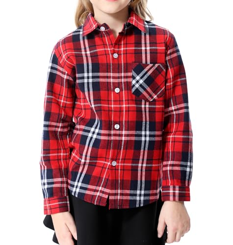 SANGTREE 100% Cotton Girls and Women Flannel Shirts Long Sleeve Plaid Button Down Flannel Shirts for Girls and Women