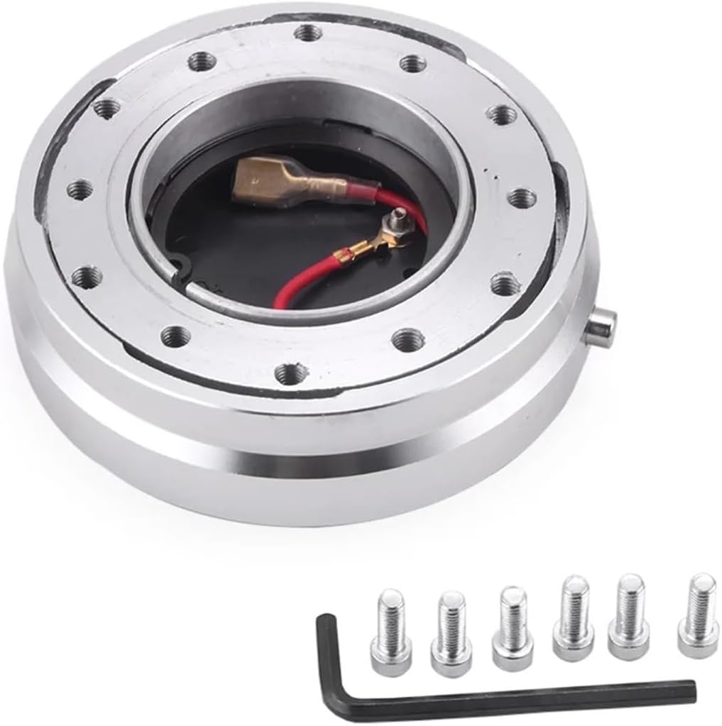 Quick disassembly artifact Universal Thin Version 6 Hole Steering Wheel Quick Release Adapter 6-Hole Snap Off Boss Kit Professional competition(Silver)