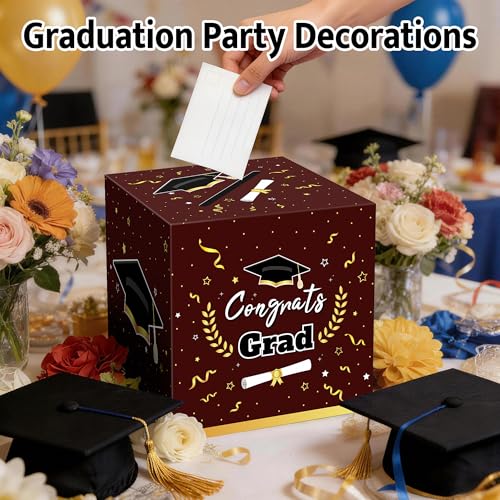 Image of Kelool Graduation Decorations 2026 Maroon Graduation Card Box Graduation Party Decorations,Graduation Box,Congrats Grad Gifts Box for 2026 Graduation Party Supplies Favors