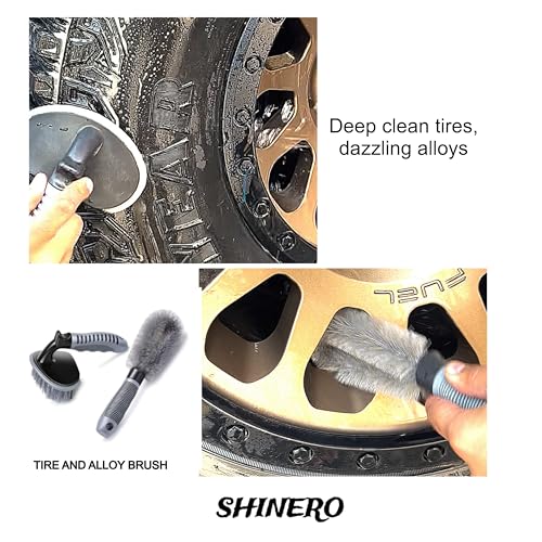Image of CleanIt 5-in-1 Car Cleaning Brush Combo - Tire, Alloy, Dashboard & AC Vent Brush Set - Interior & Exterior Detailing Kit - Heavy-Duty, Reusable Car wash and Care Brushes
