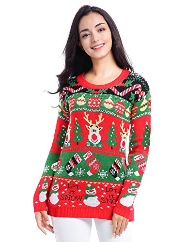 Image of v28 Varied Ugly Christmas Sweater for Women Merry Reindeer Shirt Knit Sweaters