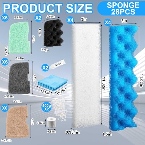 Image of Threlaco 32 Pcs Filter Media Compatible with 406 /407 Filters, Aquarium Replacement Maintenance Kit Including Biological Sponge, Ammonia /Phosphate /Nitrite Remover Pad, Aquarium Towel, Grease