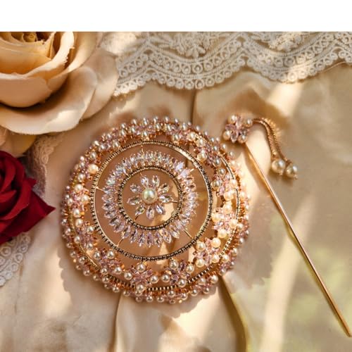 Image of Hair Bun Cage Accessory for Women | Handcrafted Brass Juda Cover with Stick | Anti-Tarnish Traditional Hair Accessory for Wedding & Festive (Sitara Hair Bun (Rose Gold))