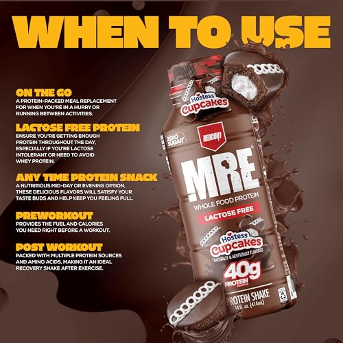 Image of REDCON1 MRE Ready to Drink Protein Shakes Hostess, Cupcakes - Lactose Free RTD Protein Made with Real Whole Food Protein Blends - Easy to Digest Nutritional Shake (12 Pack)