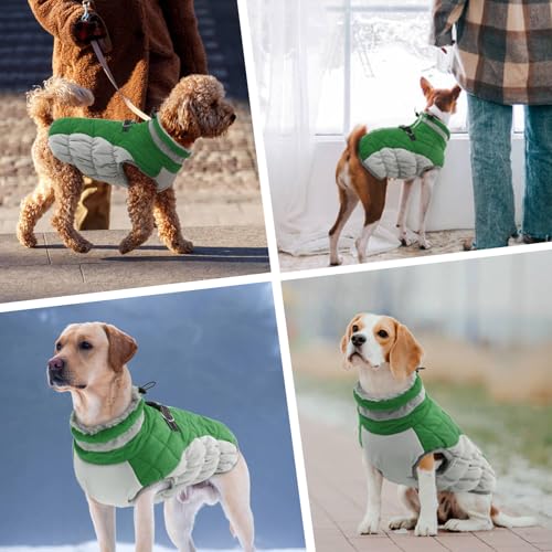Hundemantel Wasserdicht, Winterjacke Hund Jacke Warm Weste Hundekleidung Winddichte Mantel Fleece Rollkragenpullover Hunde(Grün, XL)