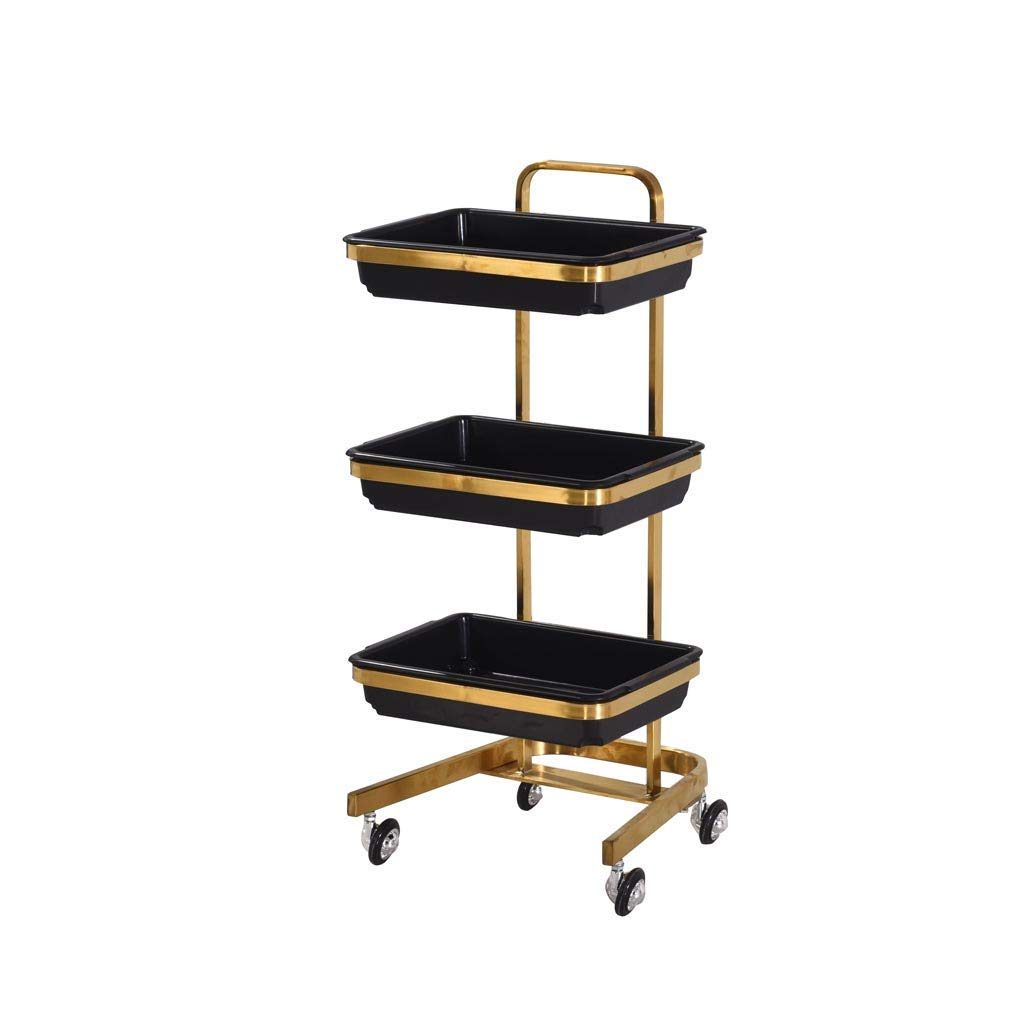 DFEDHF Trolley,Beauty Trolley Three-Layer, Recycling Vehicles,Multifunctional Tray Hair Storage Hairdressing Cart, Tool Cart,Collecting Vehicles,Gold(Gold)