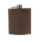 Bellemonde Dark Brown Scotch Grain Stainless Steel Flask (7-Ounce)