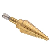 Vista 7 de Brocas HSS de ranura recta, 1/4" - 1-3/8" Unibit 10 pasos Material M2 vástago hexagonal recubierto de titanio para perforar agujeros en acero