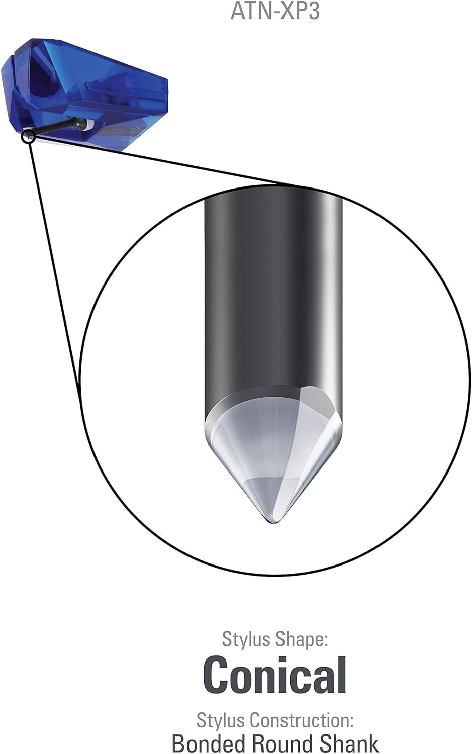 Audio Technica ATN-XP3 Conical Stylus (Replacement Stylus for DJ Phono Cartridge AT-XP3 (Blue)