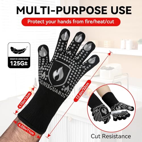 Image of BBQ & Grill Gloves, Oven Gloves, 1472F Silicone Oven Mitts Heat Resistant Grilling Gloves Fireproof Non-Slip for Barbecue Cooking Baking Smoking, 1-Pair (Gray, Medium)