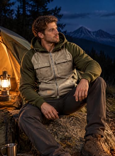 Kubsid Zipper Hoodies for Men Spring Fall Vintage Tactical Hoodie Casual Long Sleeve Cargo Sweatsuit Winter Zip Up Jacket - Image 5
