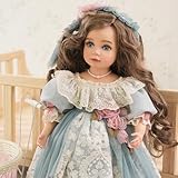 Cloveray 18 Inch Kawaii Porcelain ＆ Fabric Doll Cute European Retro Handmade Ceramic Doll with Showing Stand for Room Decor, Birthday Gifts, Collectible ，Name Olivier (Blue)