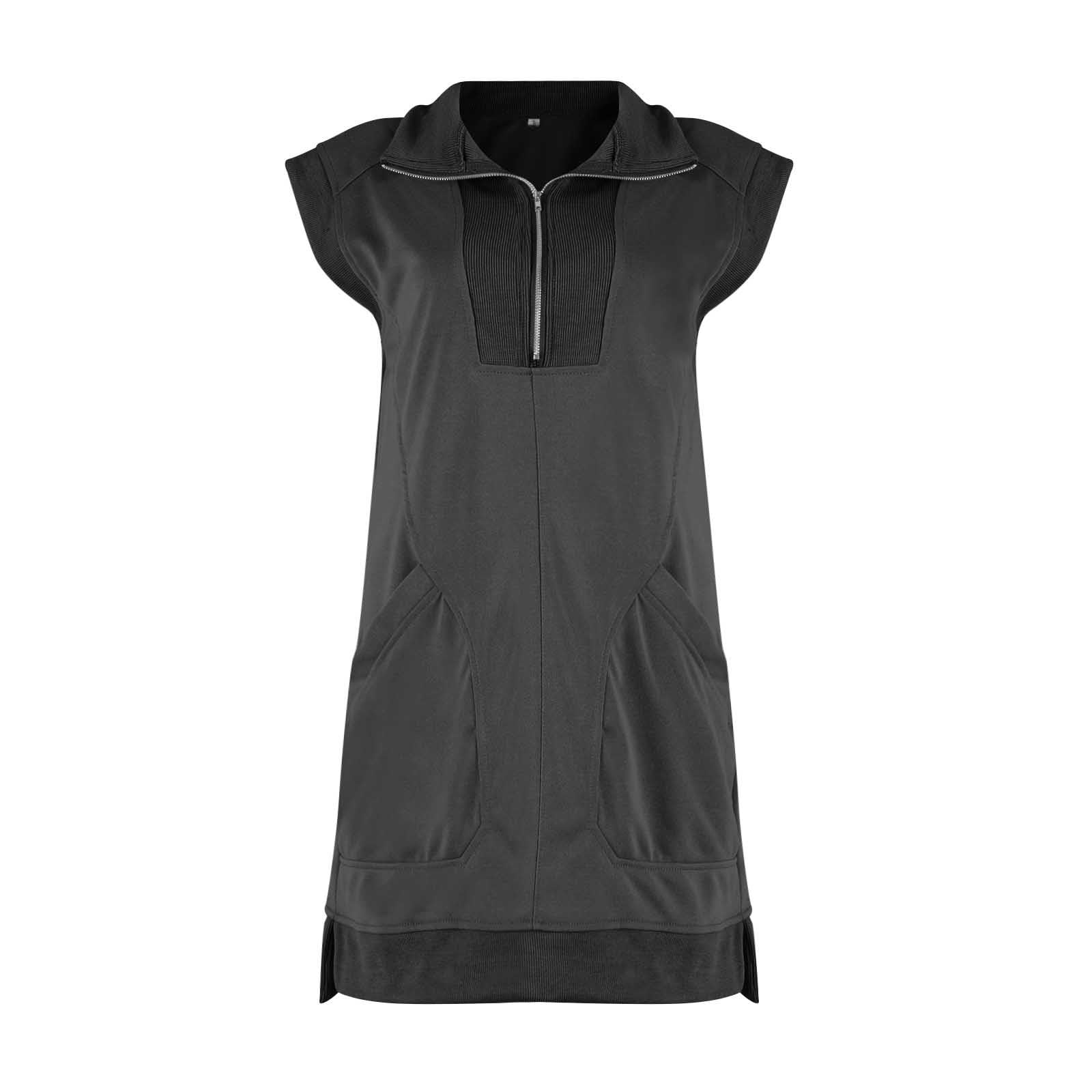 FUPODD Jerseykleid Damen Sommer Kurz Kleid mit Reißverschluss Vorne Tenniskleid mit Taschen Sommerkleid Leicht Elegant Minikleid Sportlich Sommerkleider Gerader Schnitt Kleider Frauen mit Kragen