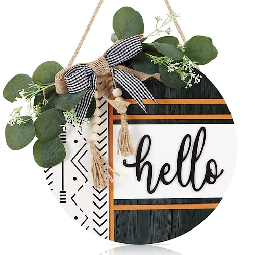 CHDITB Boho 3D Hello Front Door Wreath Sign(12"x12"), Farmhouse Front