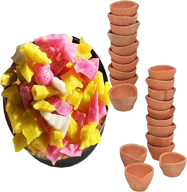 Handmade Clay Diya with Sugar Khilona Mithai with Diya batti for Diwali , Home Decor , Gifting , Festival (Pack of 21Pcs ) Mithai 500 Grams