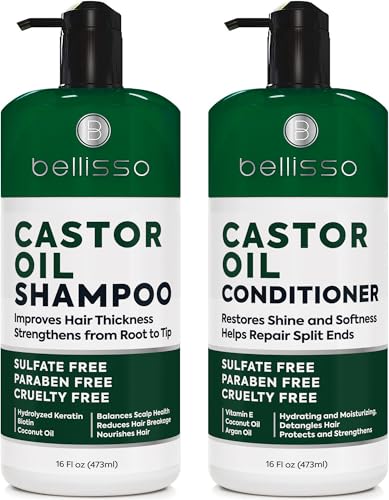 Castor Oil Shampoo and Conditioner Set - Thickening Products for Thinning Hair Women and Men - Sulfate Free Formula - Hydrating Volumizing and Moisturizing for Dry Hair - Volume Boosting Color Safe