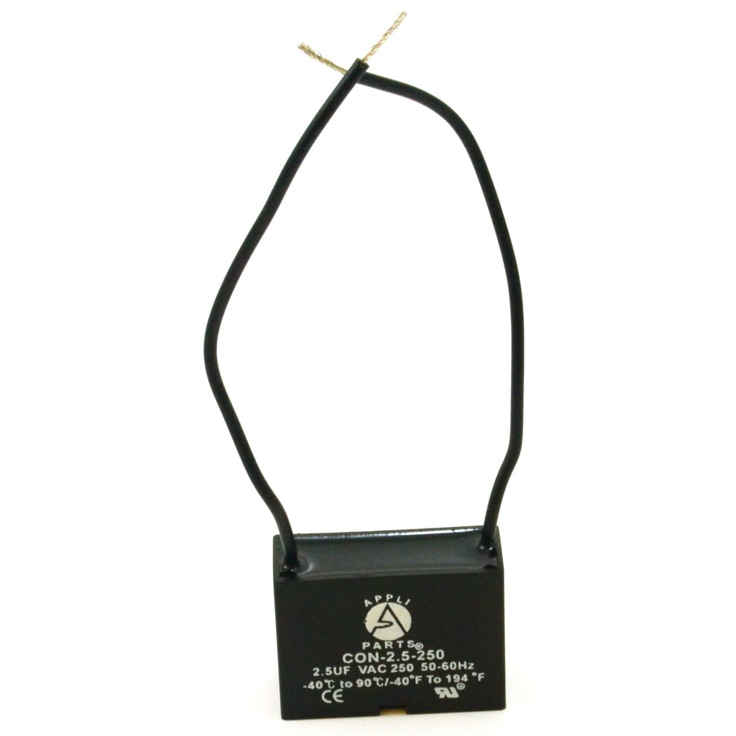 Appli Parts Fan Capacitor 2.5 mfd (microfarads) uf 250 VAC with 2 Wire Terminal Connections compatible with any brand with same capacitance 1-1/2in