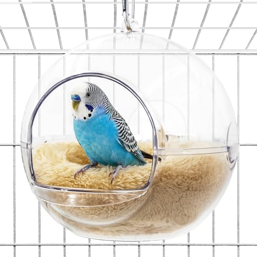 Jevnd Transparent Chewproof Budgie Bird Breeding Nest for Cage, 360° Clear View Small Parakeet Nest with Washable Pad, Hanging Bird Bed for Lovebirds Budgie, Easy Clean & Quick Setup for Cozy Sleep