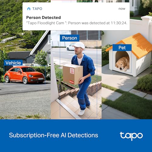 Image of Tapo 2K Outdoor Pan /Tilt Wired Floodlight Security Camera - 1500 Lm Dimmable, 360 AI Motion Tracking, Person /Vehicle Detection, 24 /7 Recording, Subscription-Free Local Storage or Optional Cloud, C710