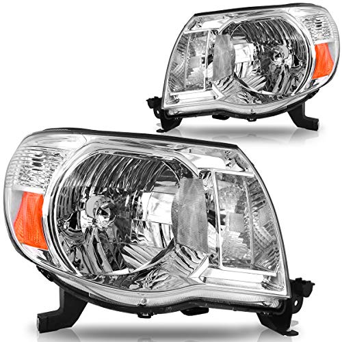 Image of OEDRO Headlight Assembly Compatible with 2005 2006 2007 2008 2009 2010 2011 Tacoma Headlamp with Amber Reflector Clear Lens Chrome Housing