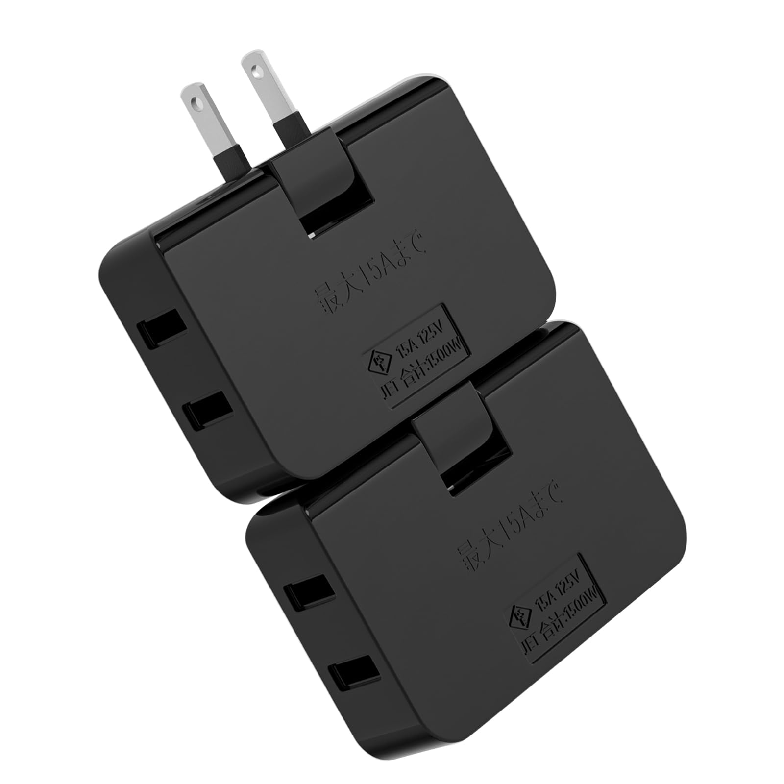 スナップ式電源タップ【2個セット】 HITRENDS 3口 小型 防水 薄型 180°回転プラグ （スウィングプラグ） コーナー・サイドに便利 電源防水 絶縁キャップ付き トラッキング 火災予防安全 PSE認証 1500W 日本国内使用専用 （ブラック）
