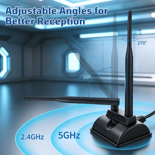 Image of Dual Band WiFi Antenna with RP-SMA Connector 2.4GHz /5GHz /5.8GHz High-Gain Antenna for WiFi Routers, PCI-E Network Cards, USB Adapters, Security IP Cameras (5 dBi Antenna with Base)