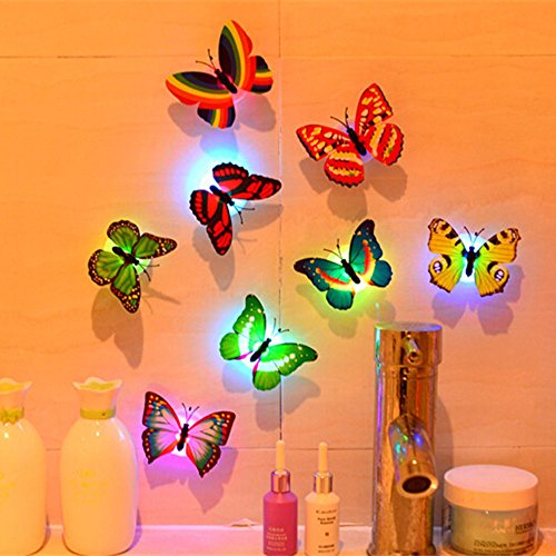 Preisvergleich Produktbild FeiliandaJJ 10 Stück Nachtlicht LED Künstliche Schmetterling 3D Wandaufkleber Nachtlampe Verwendbar für Schlafzimmer, Haus, Party Dekor, Baby / Kinderzimmer Nachtleuchte mit Saugnapf (A)