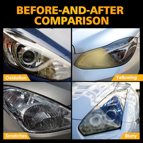 Car Headlight Restoration Kit, Professional Oxidation Removal Headlamp Cleaner & Restorer Solution for Foggy Cloudy Lens Polishing Renewal Tool with 3xSandpaper 1xFoam 1xTowel -30ml - Image 4