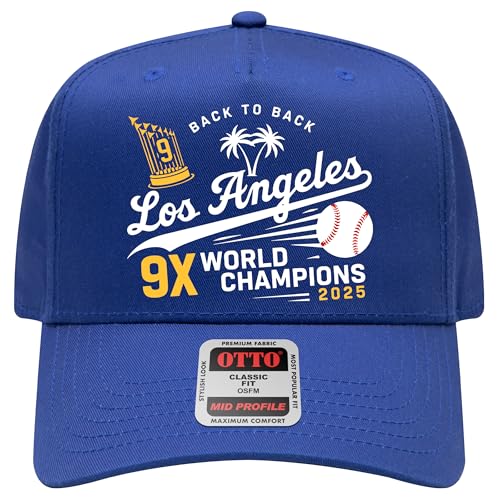 Los Angeles Baseball 9X World Titles Hat | World-Class Vintage Trucker Hat for Men & Women (US Alpha One Size Royal)