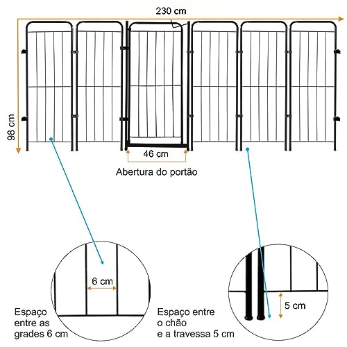 Utility Cercado Dobrável Grande Portão + 5 Módulos 236x98cm Preto