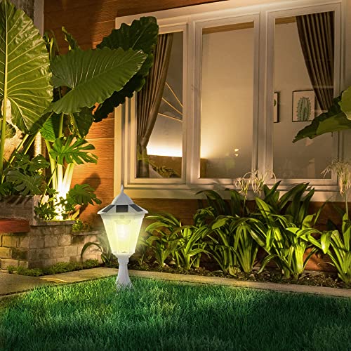 Outsunny 22" Solar Lamp Post Light, Outdoor Fixture With All Weather Aluminum, Motion Activated Sensor Pir, Automatic Vintage Street Lamp For Garden, Lawn, Pathway, Driveway, White #TOP1