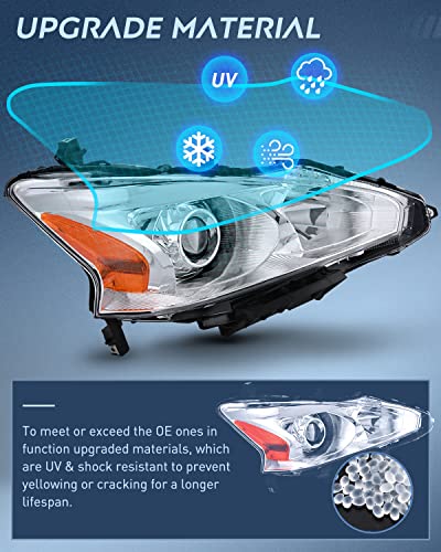 Image of Nilight Headlight Assembly for 2013 2014 2015 Altima 4 Door Sedan Advance Base Exclusive SL S SV Sense Replacement Headlamp Clear Projector Chrome Housing Amber Reflector