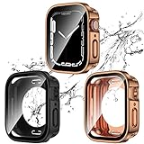 Protection complète 2 en 1 : le design de la coque arrière rend le toucher plus sensible. Cette coque est fabriquée en polycarbonate rigide, protecteur d'écran en verre trempé 9H intégré et coque arrière, protège votre Apple Watch de la poussière, des chocs, des éclats, des rayures et des chutes accidentelles à 360 degrés, protège l'iWatch de la vie quotidienne.