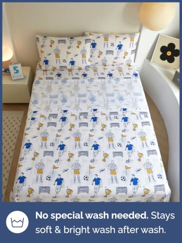 Image of Kids Full Size Soccer Bed Sheets - 4 Piece Kids Soccer Sheet Set - Sporty Game Day Bedding - Ultra-Soft, Cute & Cozy - Breathable & Machine Washable - Goal Bed Set for Boys, Girls, Teens & Toddlers