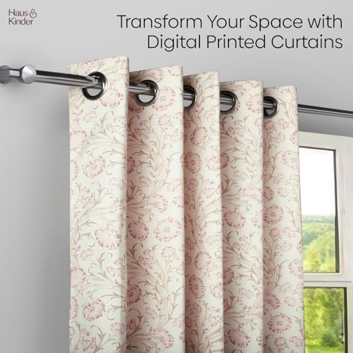 Image of haus & kinder Digital Printed Cotton Window Curtain 5 Feet Long Pack of 1 Window Curtain, 5 Feet Curtain for Window (Blush Garden, Light Pink 130x152 CM)