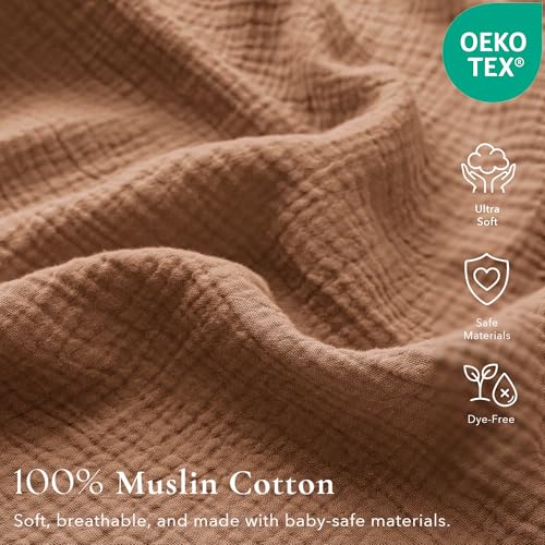 Image of Konssy Muslin Crib Sheets for Girl Boy, 2 PCS Soft and Breathable Cotton Baby Sheets for Standard Crib Mattress, 52 inchx 28 inch (Sunbeam Yellow, Coffice)