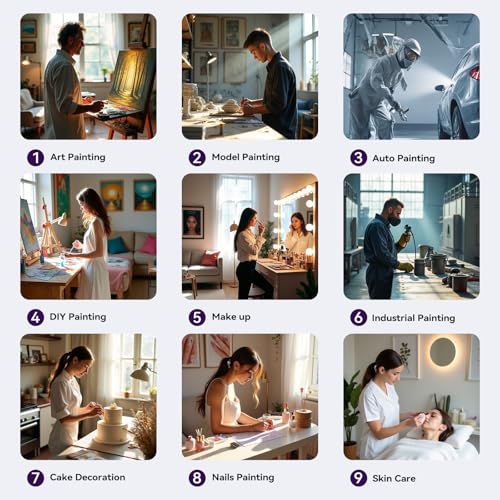 50 PSI Airbrush Kit with Air Compressor, High Pressure Airbrush Kit Non-Clogging with 0.2/0.4/0.5mm Nozzle/Cleaning Sets, Dual-action Air Brush for Painting, Modeling, Cake Decor, Makeup, Nails, DIY - Image 6