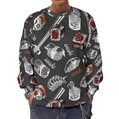 VOSERY Sudadera para hombre, sudadera con capucha de cuello redondo, estilo japonés Sushi Hashi de manga larga, estilo casual, estilo-18, S