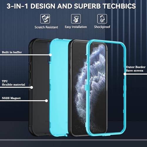 Image of SunStory Compatible with iPhone 11 Pro Max Case with HD Screen Protector, 3-Layer Heavy Duty Full-Body Cover,3 in 1 Hybrid Protective Case for iPhone 11 Pro Max 6.5 inch,BlackSkyBlue