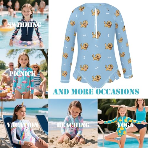 Image of Girls One Piece Swimsuits Long Sleeve Rash Guard Bathing Suit Rash Guard Quick Dry UPF 50+ Swimwear for Kids 3-12