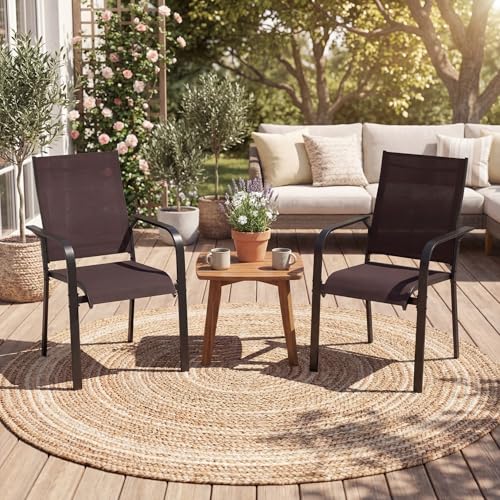 Image of Giantex Patio Chairs Set of 2, Stackable Outdoor Dining Chairs with Breathable & Quick-Dry Mesh Fabric, Armrests, Backrest for All Weather, Lawn, Backyard, Poolside, Porch, 350 LBS Capacity