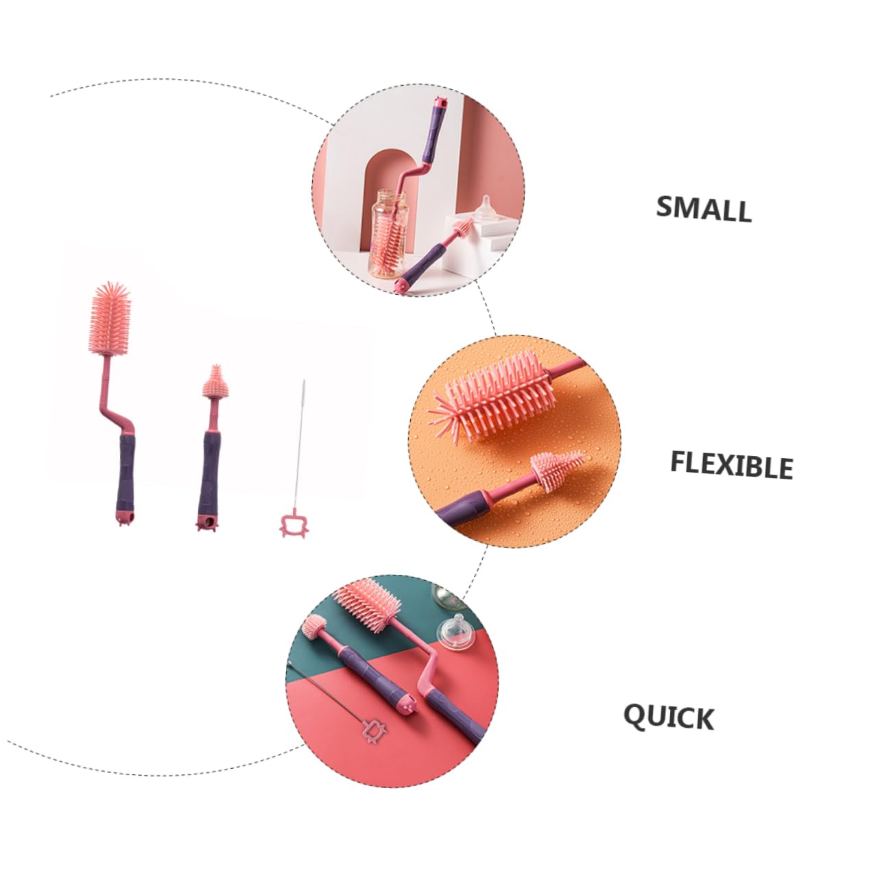 TOYANDONA 3pezzi Spazzola Per Pulizia Biberon Silicone Set Da Rotante Rosa Efficienza e Comfort Per La Pulizia Dei Biberon Rimuove Macchie Di Latte Senza Graffiare